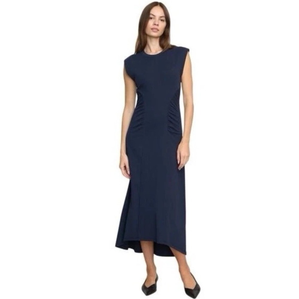 MODERN CITIZEN Lenox Side Ruched Navy Blue Dres Large Lagenlook Minimalist